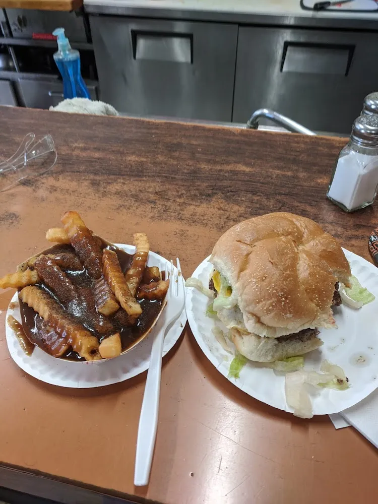 French Fries with Gravy and a Wonderful Cheeseburger